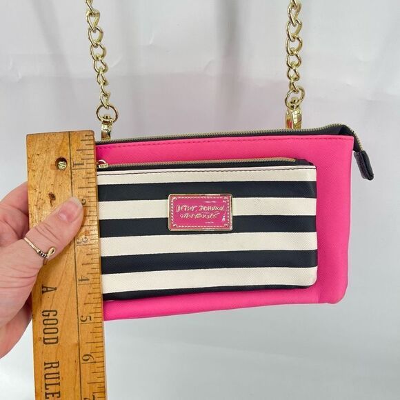 Betsey Johnson New York NY Womens Crossbody Bag Striped Hot Pink Zippered - Picture 13 of 15
